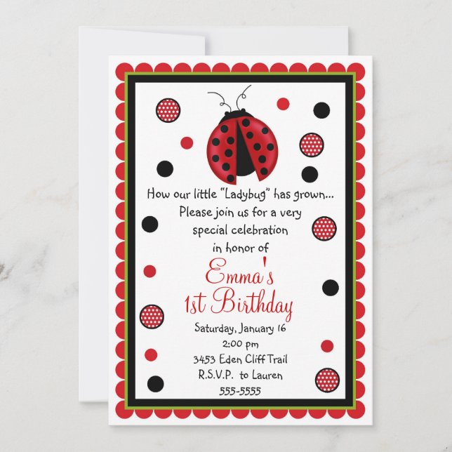 Ladybug-inbjudningar på födelsedagen inbjudningar (Framsida)