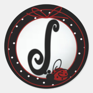 Ladybug Initial J Round Stickers Runt Klistermärke