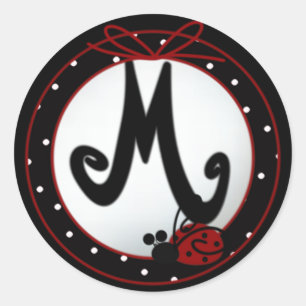 Ladybug Initial M Round Stickers Runt Klistermärke