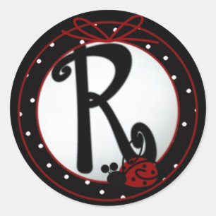 Ladybug Initial R Round Stickers Runt Klistermärke