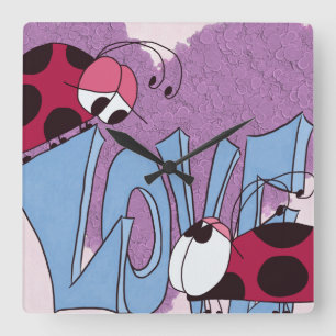 Ladybug Kärlek Fyrkantig Klocka