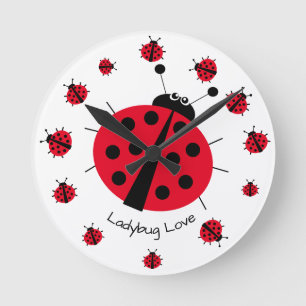 Ladybug Kärlek Girly Roligt Cute Tecknad Round Clo Rund Klocka