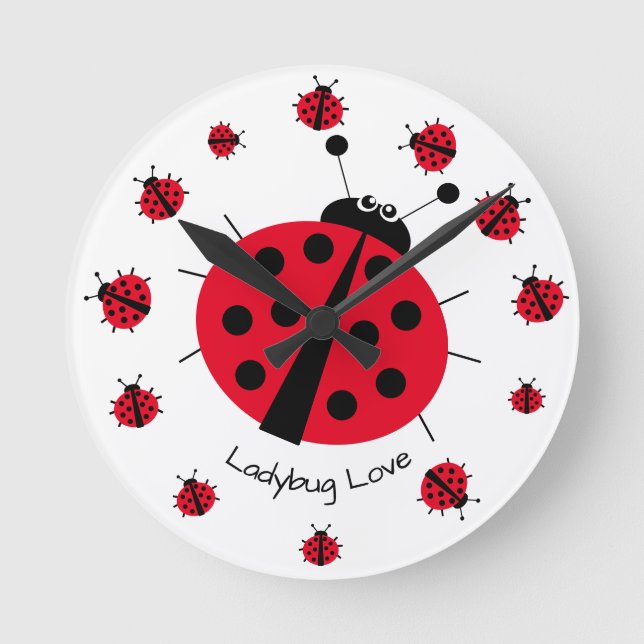 Ladybug Kärlek Girly Roligt Cute Tecknad Round Clo Rund Klocka (Framsida)