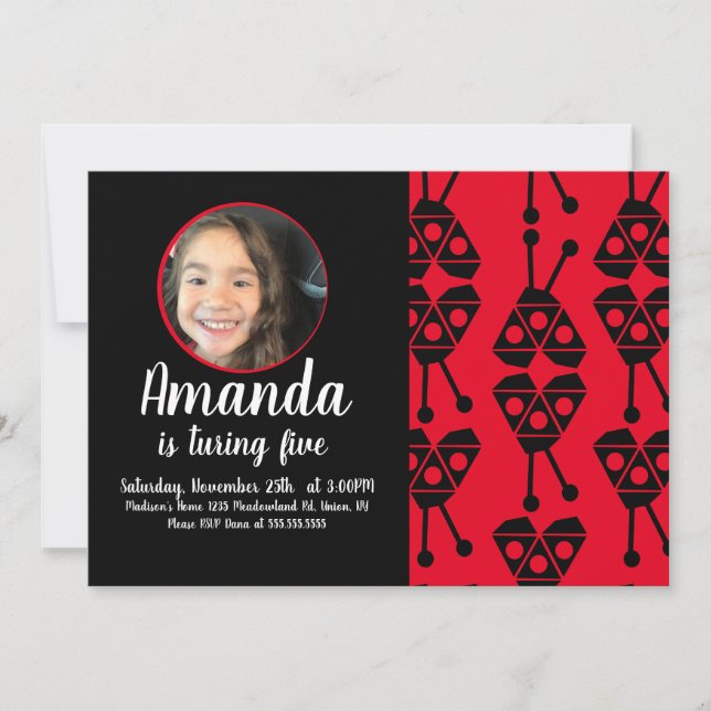 Ladybug Kryp Insekt Geometrical Födelsedagsfest Inbjudningar (Framsida)