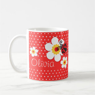 Ladybug/ladybird red gult white girl namn kaffemugg