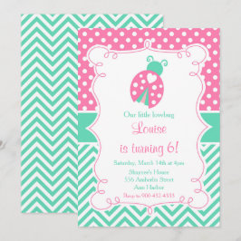 Ladybug Ladybird Rosa Födelsedagsfest Inbjudningar