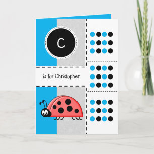 Ladybug lägg till namn för barn blue Birthday Kort