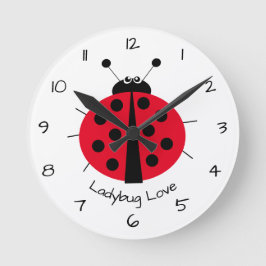 Ladybug Love Girly Fun Cute Cartoon Round Clock Rund Klocka