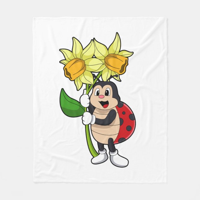 Ladybug med Flower Daffodil Fleecefilt (Framsidan)