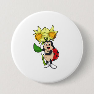 Ladybug med Flower Daffodil Knapp