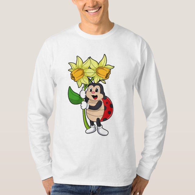 Ladybug med Flower Daffodil T Shirt (Framsida)