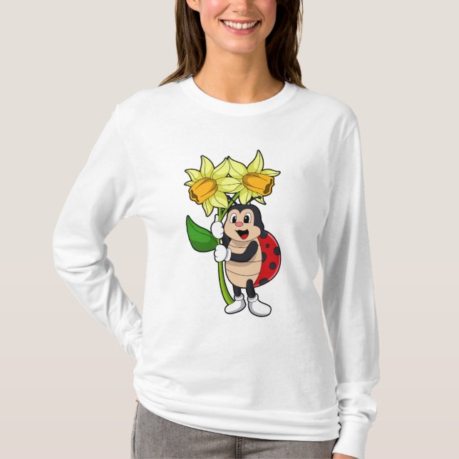 Ladybug med Flower Daffodil T Shirt (Framsida)
