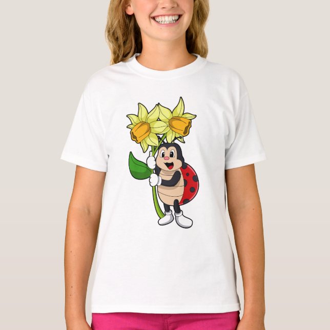 Ladybug med Flower Daffodil T Shirt (Framsida)