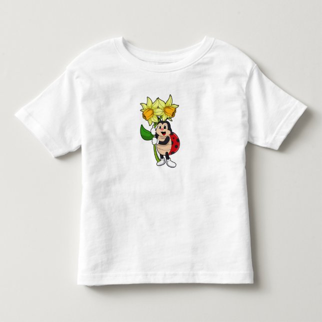 Ladybug med Flower Daffodil T Shirt (Framsida)