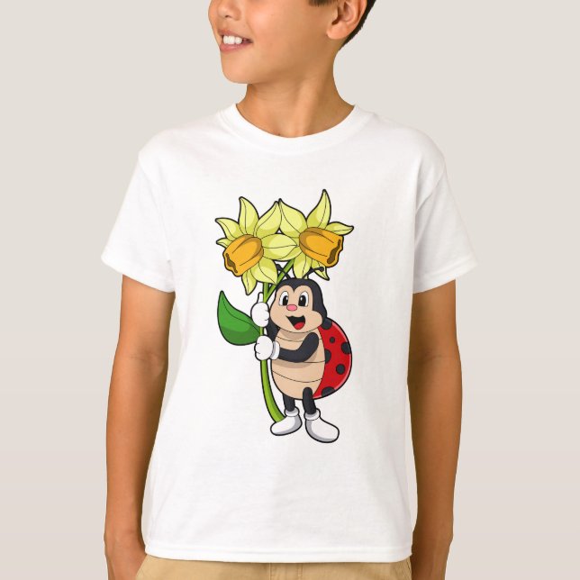 Ladybug med Flower Daffodil T Shirt (Framsida)