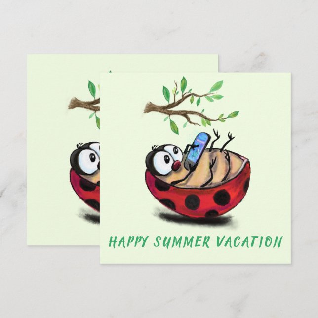 Ladybug med Mobil sommaruppehållskort lycklig med  (Fram/baksida)