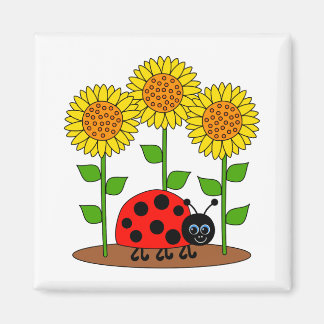 Ladybug med solblommor magnet