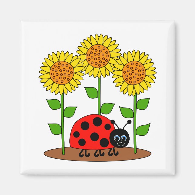 Ladybug med solblommor magnet (Framsidan)