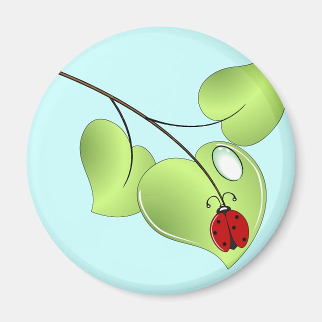 Ladybug med tre löv och en droppe magnet (Framsidan)