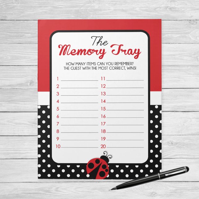 Ladybug Memory Fack Baby Shower Game Pack Anteckningsblock (Ladybug Memory Tray Baby Shower Game)