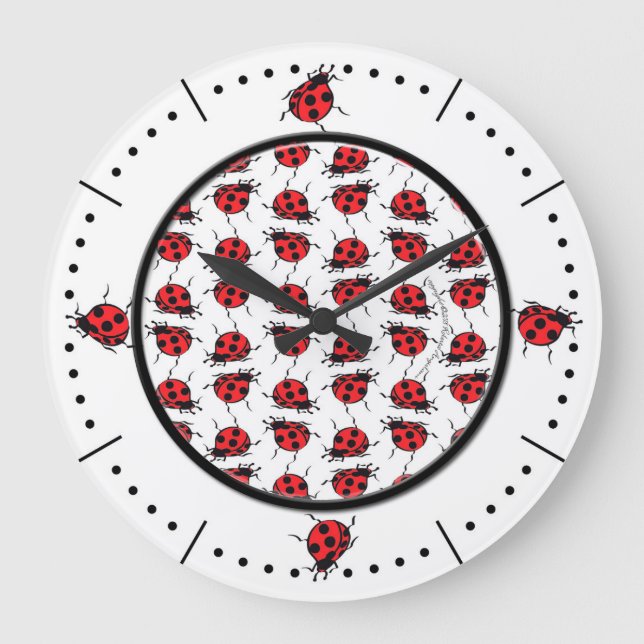 Ladybug Mönster Large Clock Stor Klocka (Framsida)