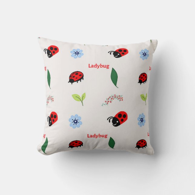 Ladybug mönster på grått kudde (Framsida)