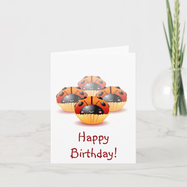 Ladybug Muffinss Birthday Card Kort (Framsida)