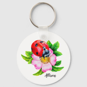 Ladybug-nyckelkedja för personlig Blommigt Nyckelring