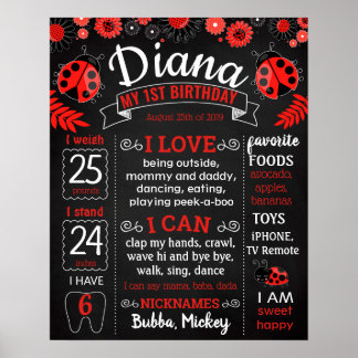 Ladybug Nyckelpiga Födelsedagsfest chalkboard Poster