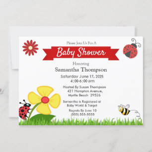 Ladybug och Bee Baby Shower Inbjudningar