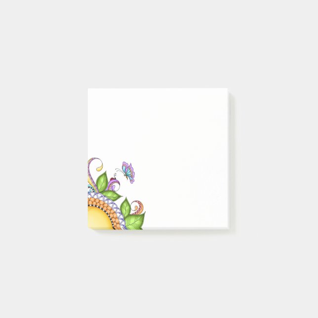 Ladybug och Butterfly Doodle Flower Post-it Block (Framsida)