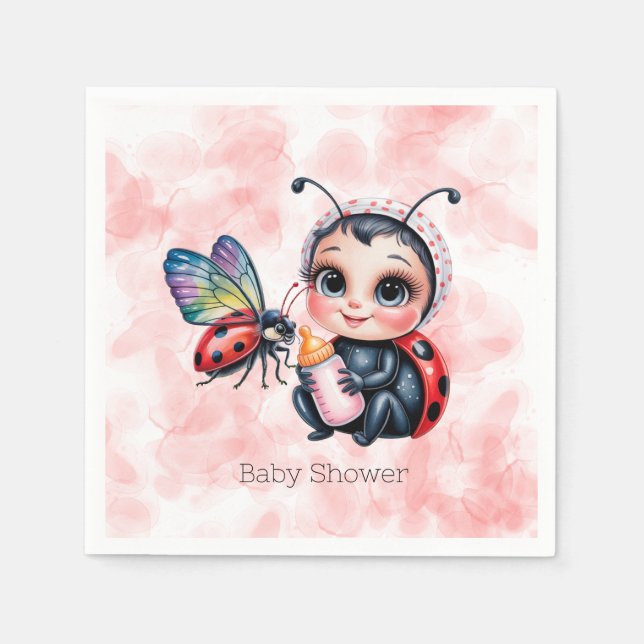 Ladybug och Butterfly Girl Baby Shower Pappersservett (Framsidan)