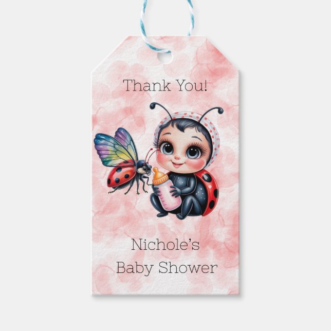 Ladybug och Butterfly Girl Baby Shower Presentetikett (Framsidan)