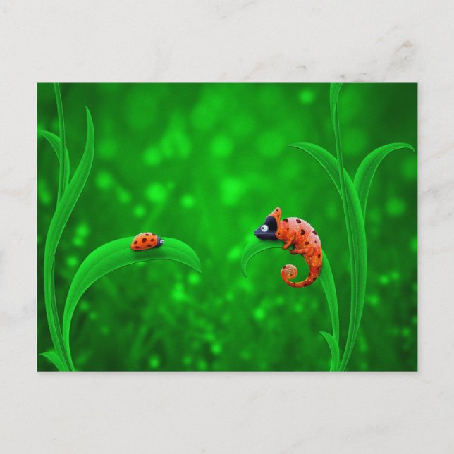 Ladybug och Chameleon Vykort (Framsida)