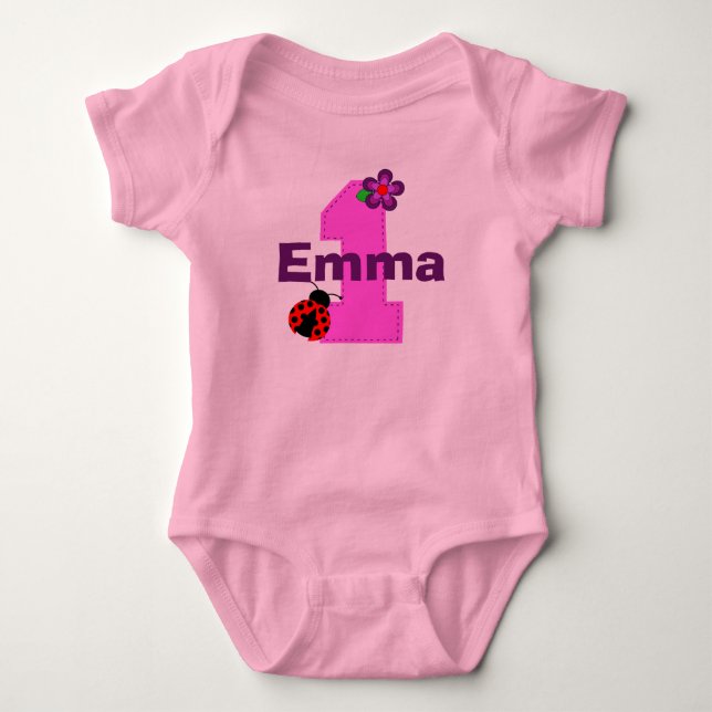 Ladybug och Flower First Birthday Shirt T (Framsida)