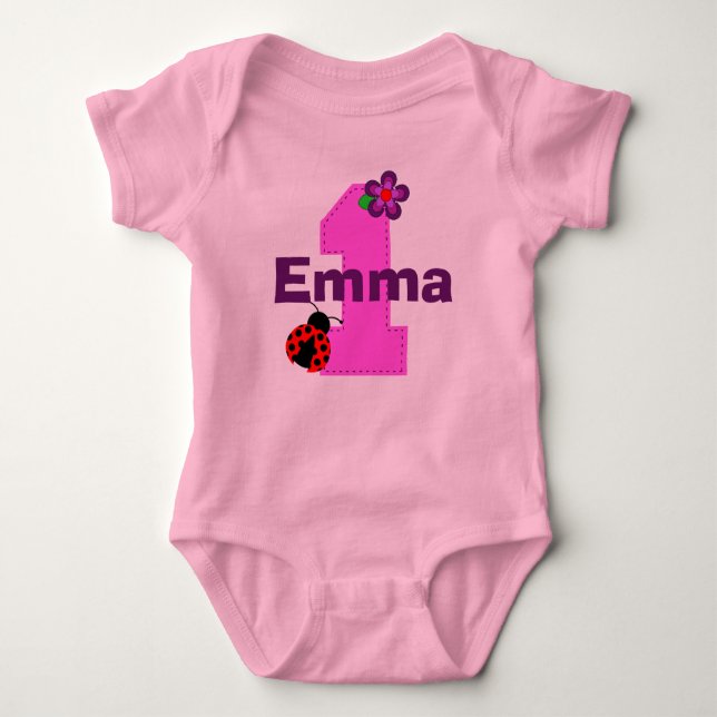 Ladybug och Flower First Birthday Shirt T Shirt (Framsida)