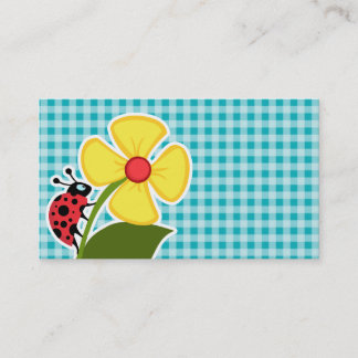 Ladybug och Flower på Blue-Grönt Gingham Visitkort