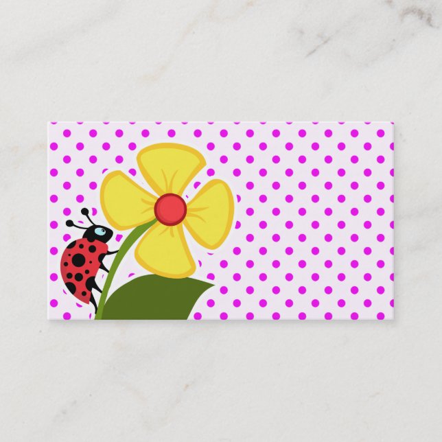 Ladybug och Flower på Fuchsia Polka dots Visitkort (Framsida)