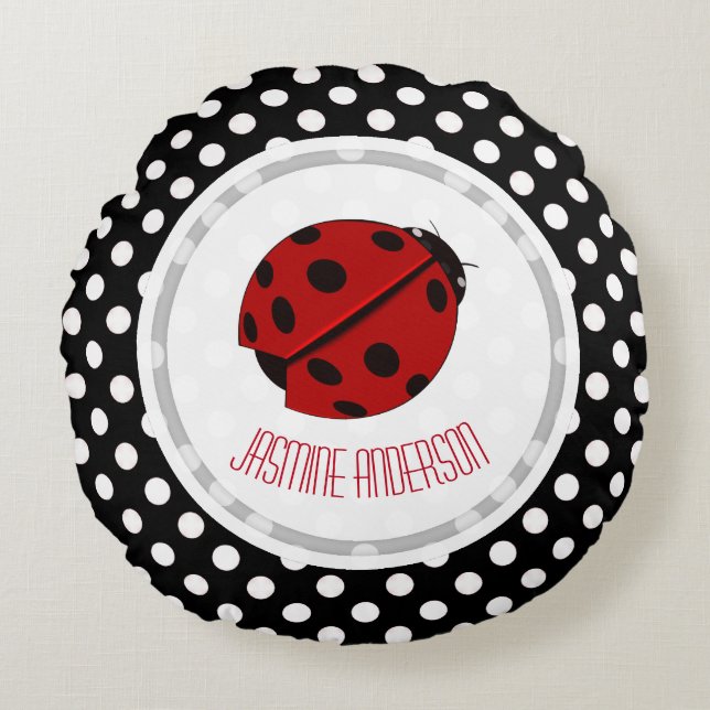Ladybug och Polka Dot Dekorativ kudde (Framsidan)