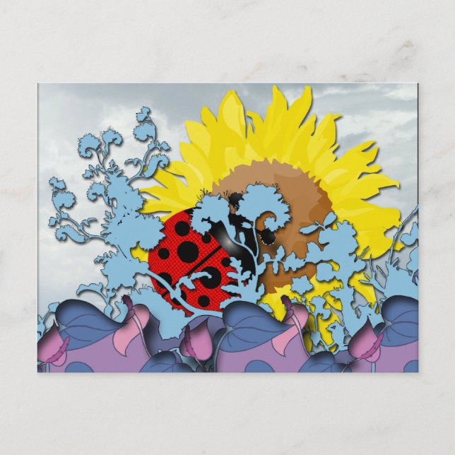 Ladybug och Solros Vykort (Framsida)