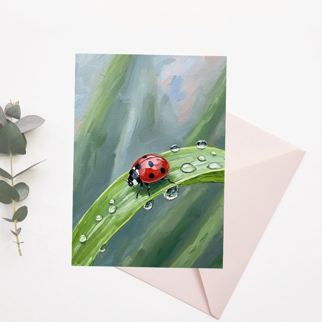 Ladybug on a Dewy Leaf – Nature Postcard Vykort (Skapare uppladdad)