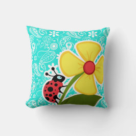 Ladybug on Aqua Färg Paisley; Blommigt Kudde