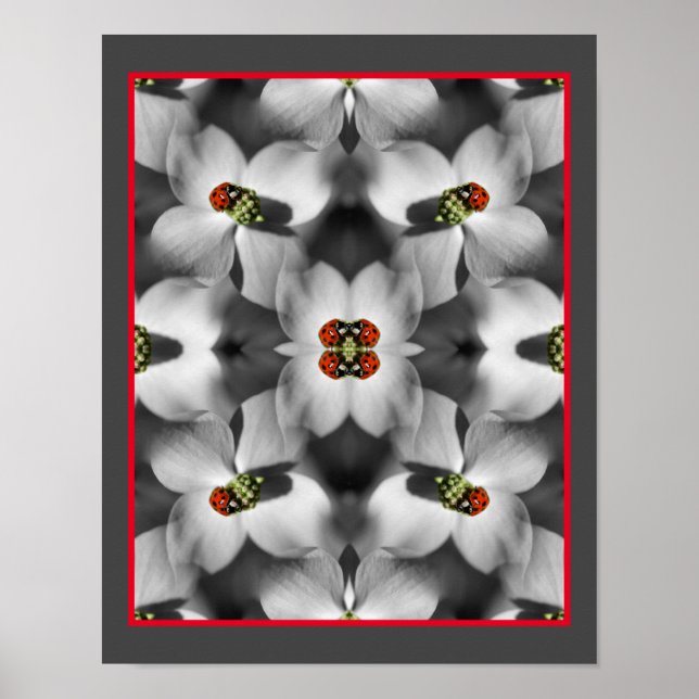 Ladybug på Abstrakten Dogwood Flower Poster (Framsidan)