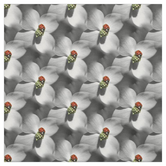 Ladybug på Dogwood Flower Nature Mönster Tyg (Provkarta)