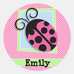 Ladybug på Rosa & White Rand Runt Klistermärke