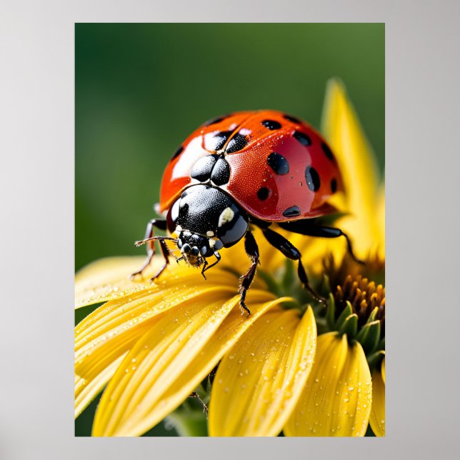 Ladybug på Solrosmakrofoto Poster (Framsidan)