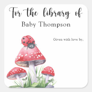 Ladybug på svampar - bibliotek i fyrkantigt klistermärke