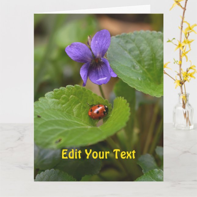 Ladybug på Sweet Violet Flowers Kort (Gul blomma)