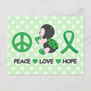 Ladybug Peace Kärlek Hope Grönt Awareness Ribbon Vykort