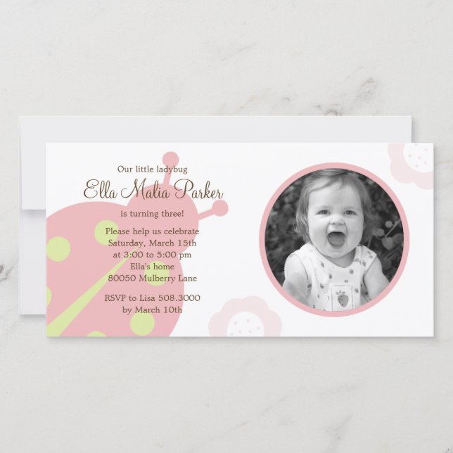 Ladybug Photo Birthday-inbjudan (Framsida)